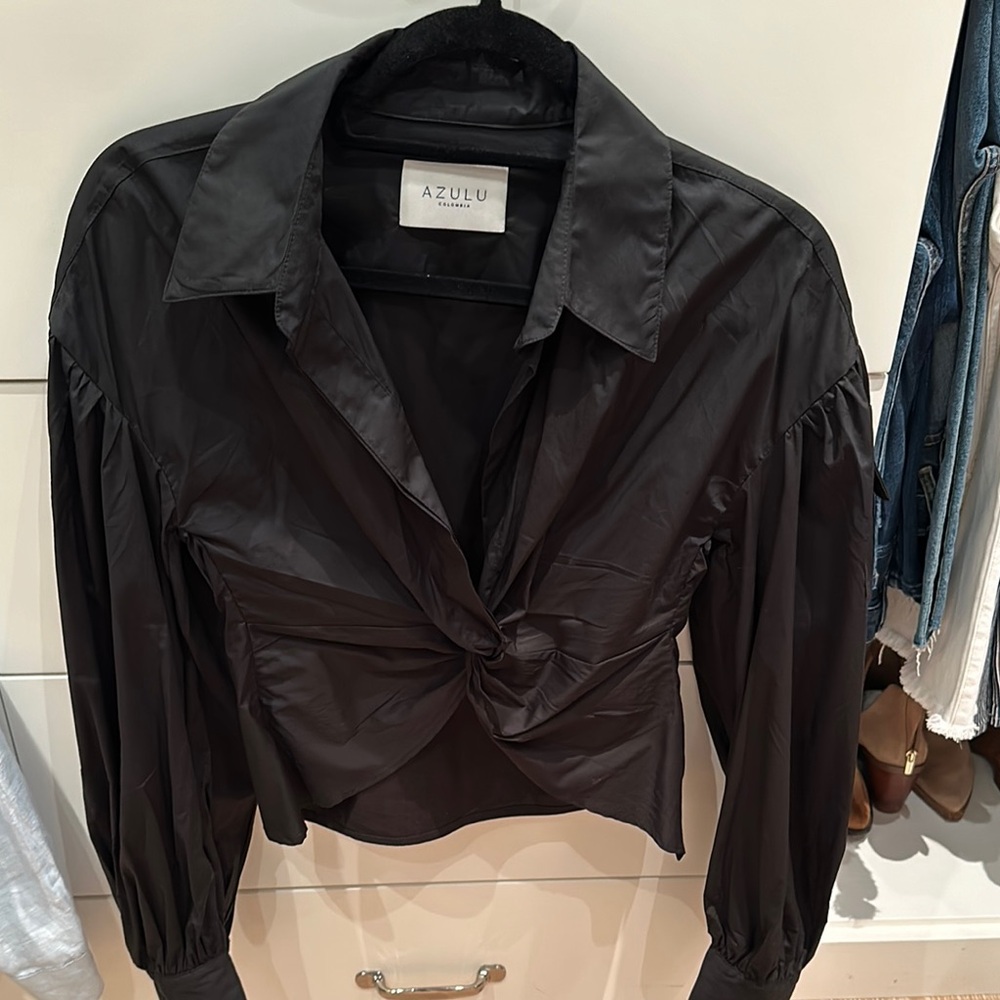Azulu Twist Front Puff Sleeve Blouse Black S